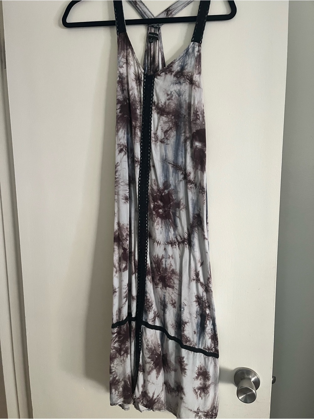 Tie-Dye Summer Midi Dress with Black Trim